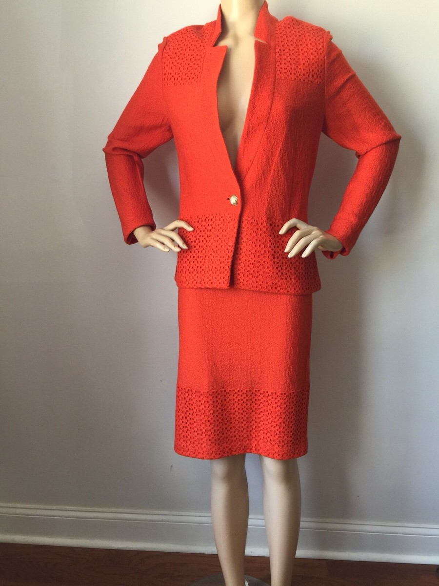 NEW St John Knit suit skirt jacket size 12 Orange Sienna