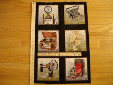 Vintage Retro Route 66 Gas Pump Record Player  B Cotton Quilt Fabric Panel