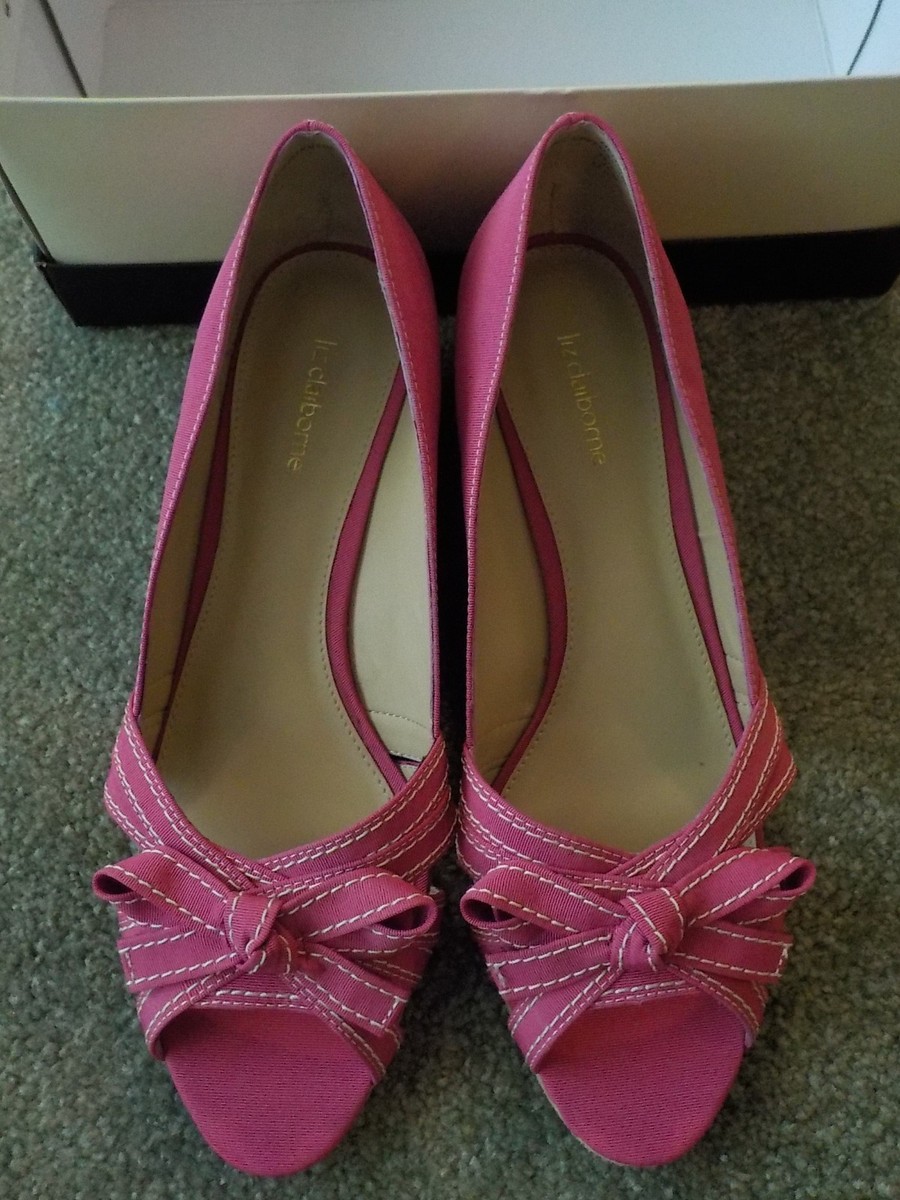 Escarpins Liz Claiborne Talon Compensé Liège Rose Texturé Taille 10M - Neuf Avec Boîte