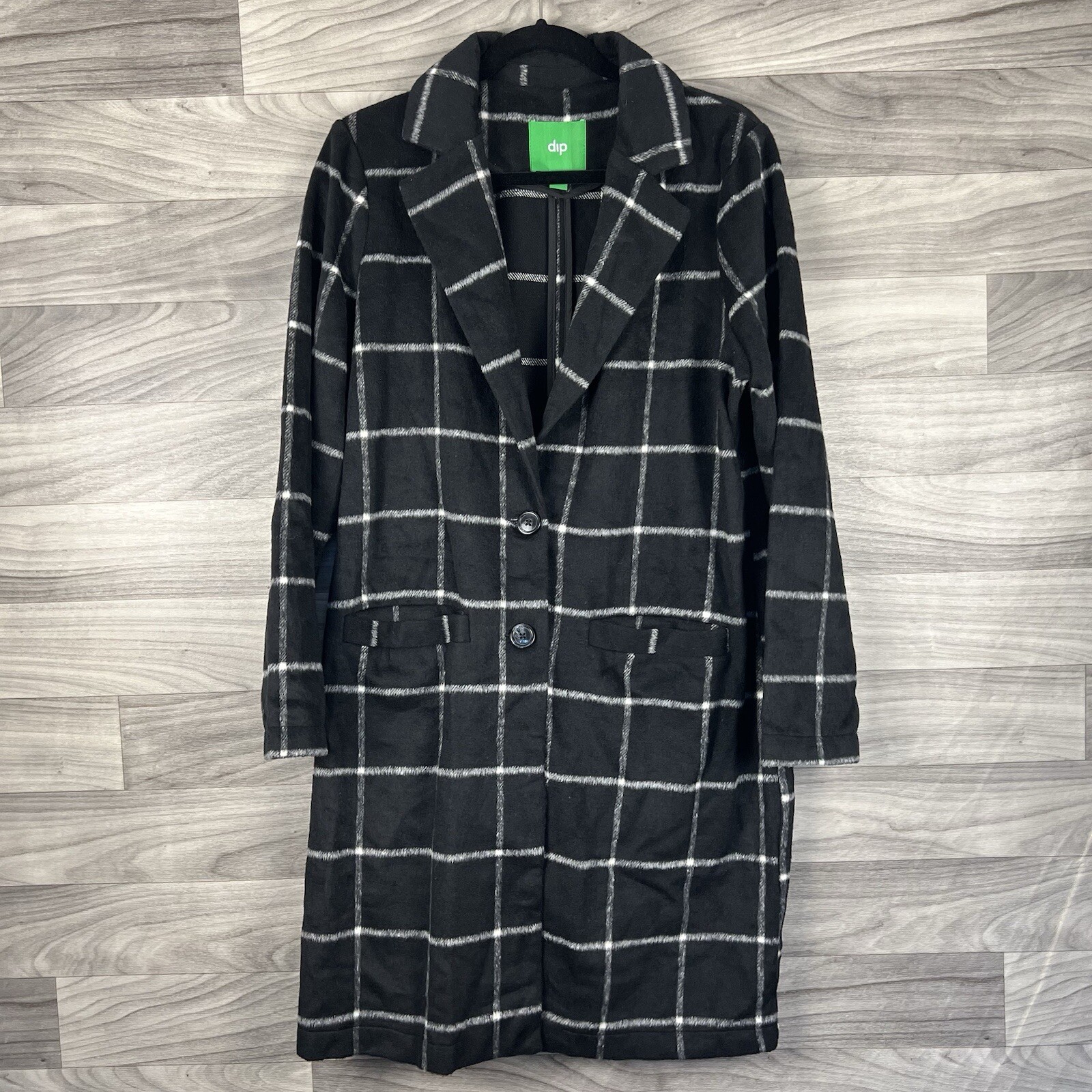 DIP Women’s Large Black Gray Plaid Trench Coat for Cozy Fall Cooler Weather-image