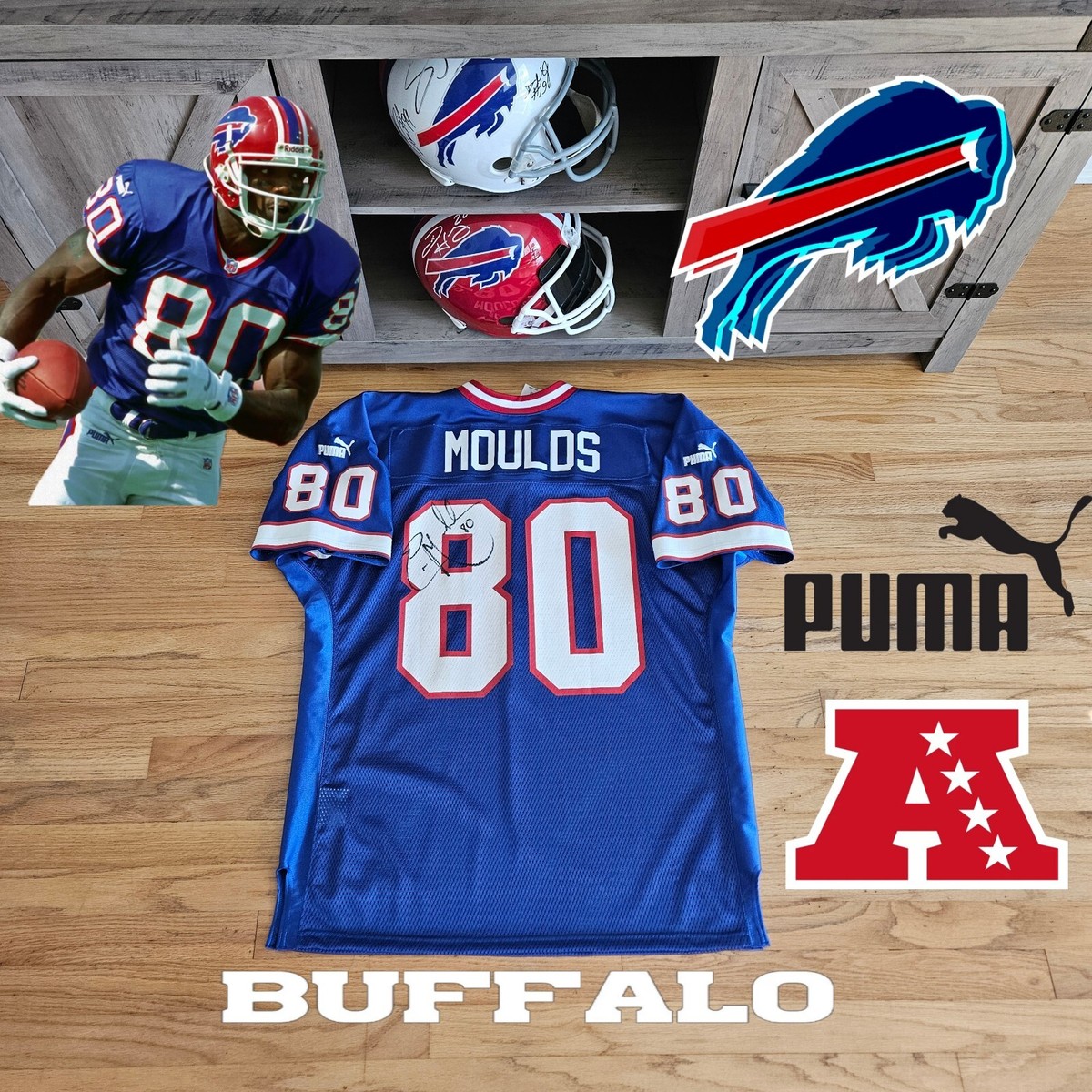 🔥🏈Vintage 1999 Puma NFL Buffalo Bills Eric Moulds#80 Sz. 52