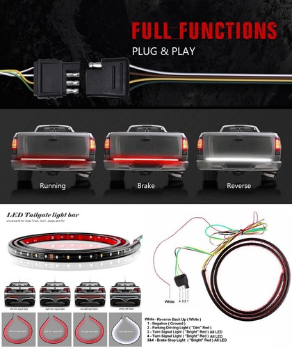 LED Strip 40in 2in1 Row Tailgate Light Mi Truck Turn Signal Brake Stop Back Up - Picture 10 of 12