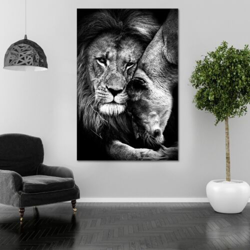 Löwe und Löwin Liebe Leinwand Wandkunst Tier Poster Wohnzimmer Geschenk für Paare - Bild 4 von 11