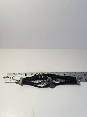 Disney Desendants 2015 Black Leather Cuff Beacelet 6- 7.5'' With Charms