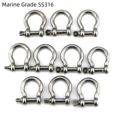 10 Pack 1/5'' Mini Shackle D Rings Stainless Steel Small Anchor Rigging Shackle