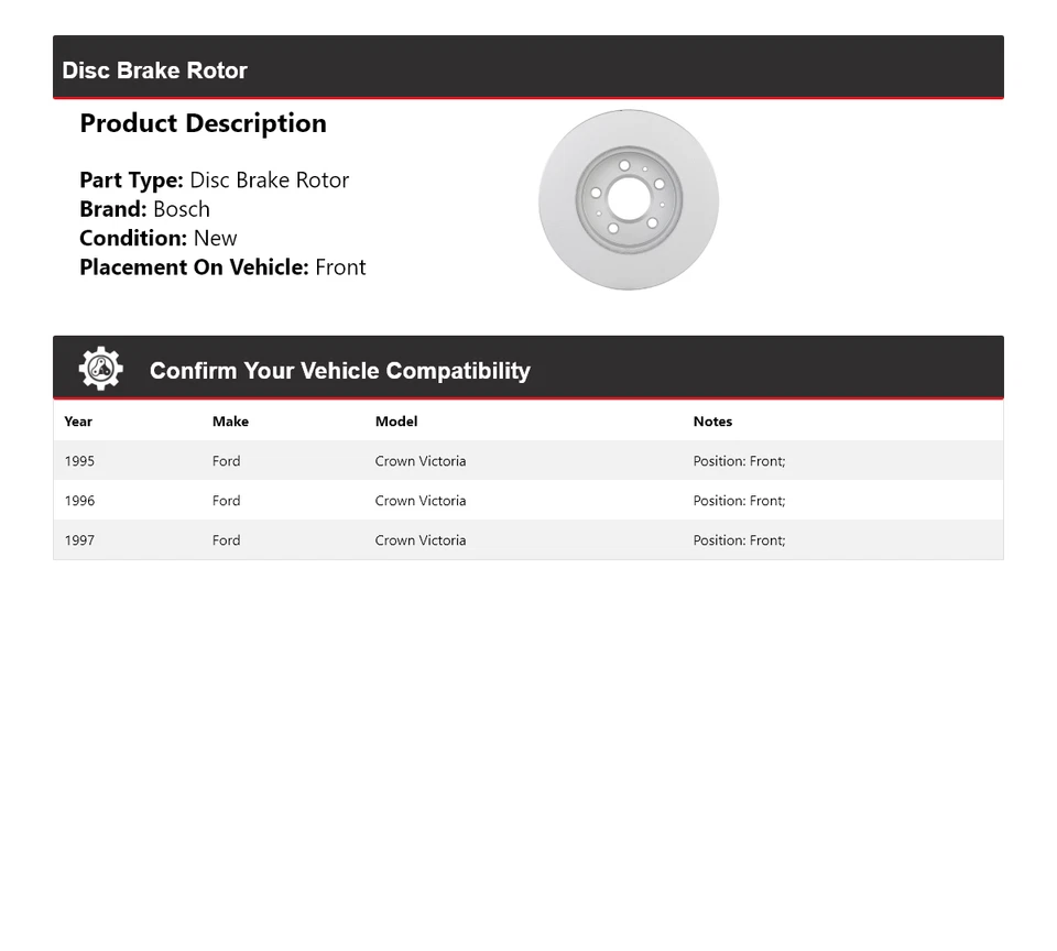 For 1995-1997 Ford Crown Victoria Bosch QuietCast Disc Brake Rotor Front 1996 - Image 2 of 4