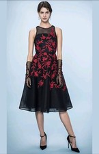 Sachin Babi Floral Embroided red Black Formal dress size 0, fit sz 2 Sherri Hill