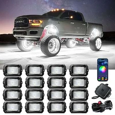 16 Pods Curved RGBW LED Rock Lights Car Underbody Neon Light w/Fuse Wire Harness