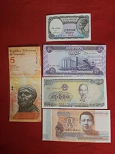 MIXED LOT 5 DIFFERENT WORLD PAPER MONEY BANKNOTES CURRENCY FOREIGN  UNC