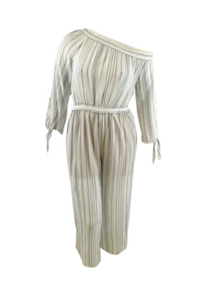 MICHAEL Michael Kors Women's Striped One-Shoulder Jumpsuit (XL, Chambrey)