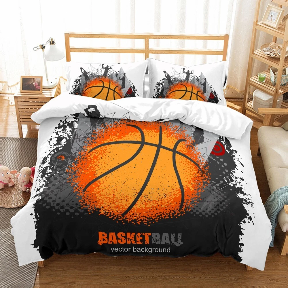 3D Basketball Players Orange Letter Quilt Cover Bedding Set with Pillowcases