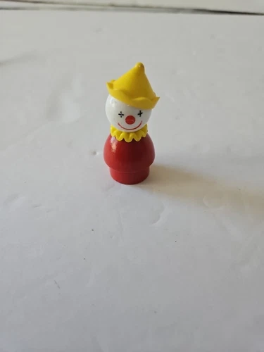 Fisher Price Circus Train Happy Clown w/Yellow Hat & Collar Red Wooden Body Vtg