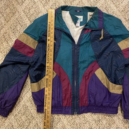 Vintage G4000 Women’s Jacket White Purple Teal Size Large Shoulderpads - Picture 8 of 9