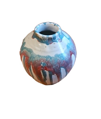 Vintage '97 Signed Studio Art Pottery Weed Pot Bud Vase Drip Glaze 5" - Picture 10 of 10