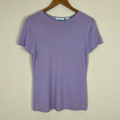 Gene Meyer Cashmere Sweater Womens Large Purple Crewneck Short Sleeve Classic L