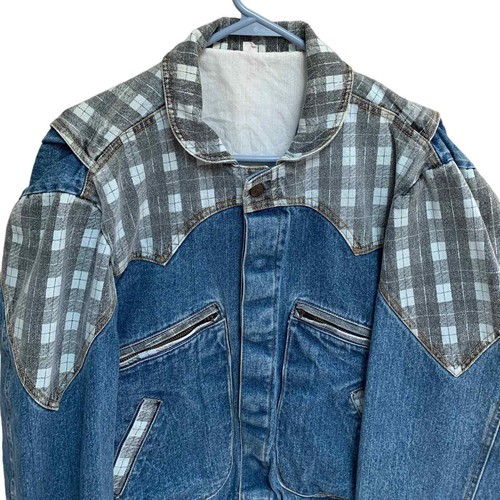 Vintage AJ’s Jeanswear Denim Jacket Plaid Unisex Size Small - Picture 5 of 14