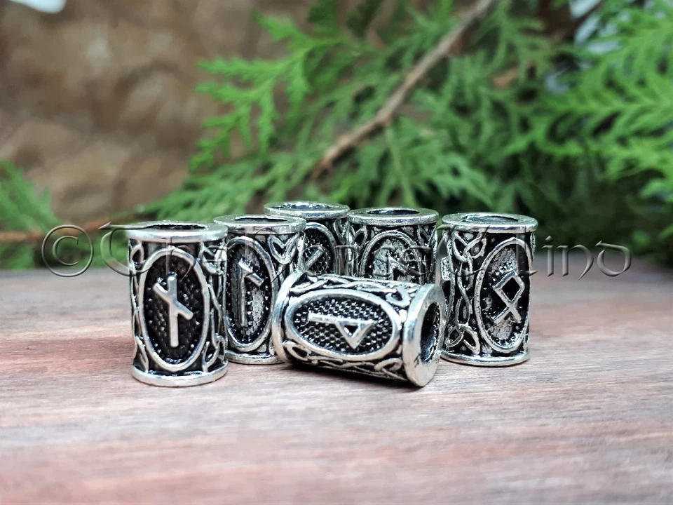 Wikinger Bartschmuck Rune Bartring Futhark Bartperle Mittelalter Haarperle Zopf - Bild 2 von 3