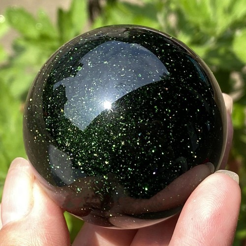 1pc Green Gold Sand Ball Quartz Crystal Sphere Reiki Healing Gem 40mm+ - Picture 2 of 24