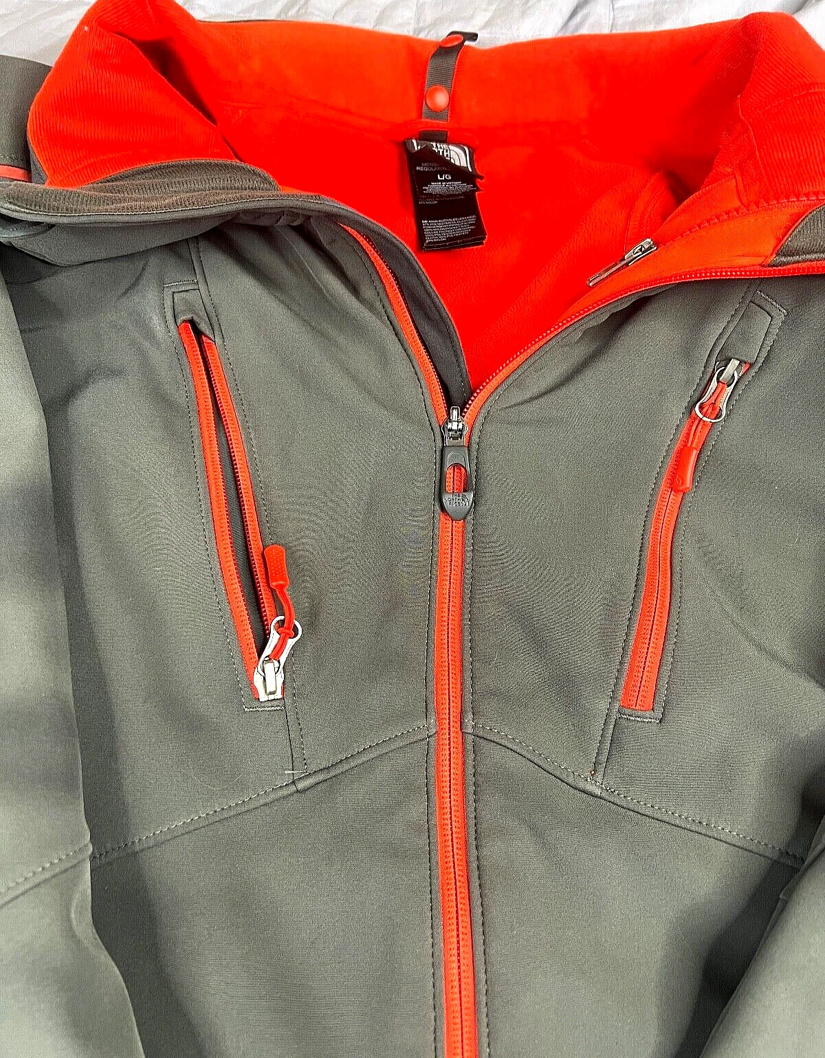 THE NORTH FACE Softshell Full Zip Fleece Lined Jacket Large Gray and Orange