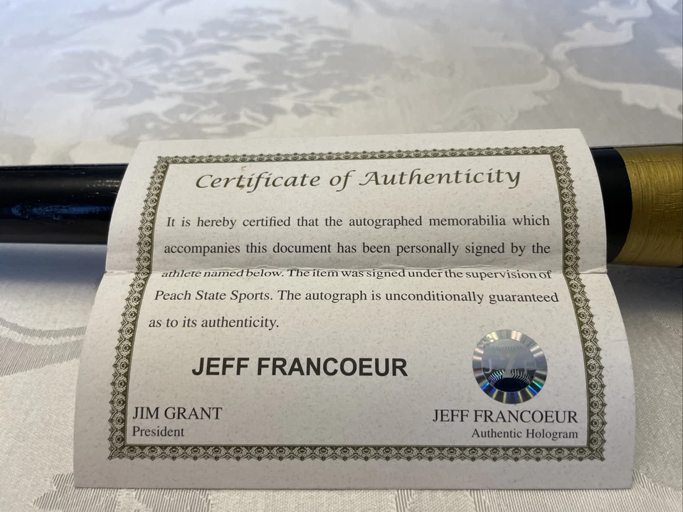 JEFF FRANCOEUR Autographed RAWLINGS BAT Jeff Francoeur COA Peach State Sports - Image 4 of 4