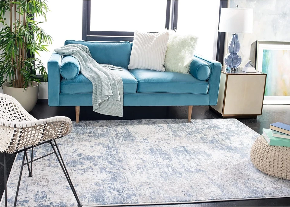 Amelia Collection Runner Rug - 2'2" x 6', Grey & Blue, Modern Abstract Design... - Image 3 of 3