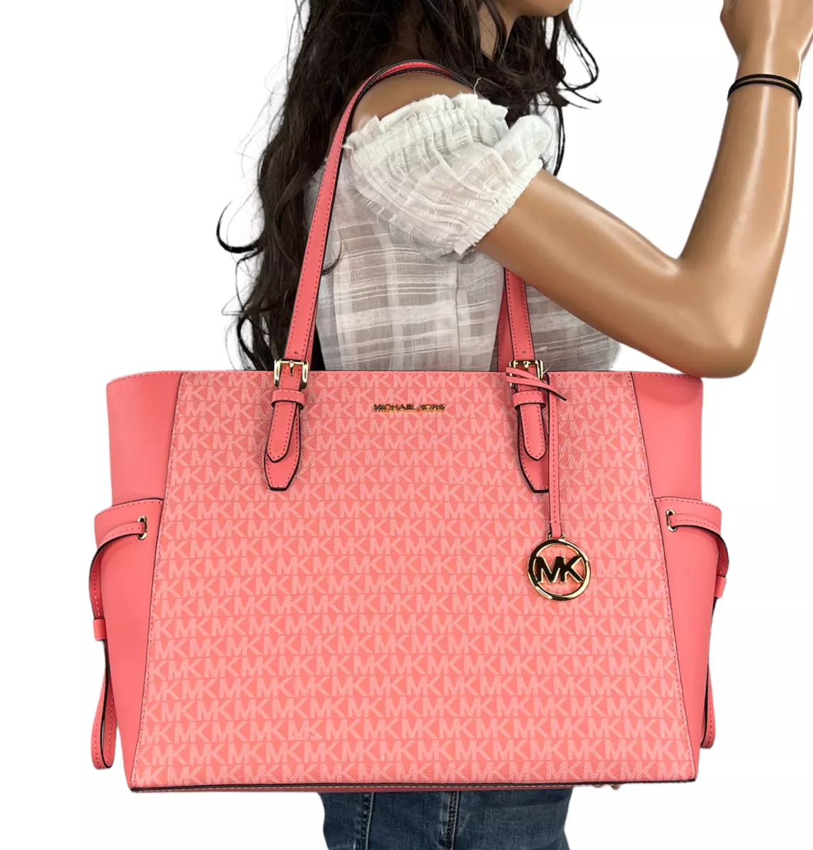 MICHAEL KORS GILLY LG DRAWSTRING TRAVEL TOTE SHOULDER BAG MK GRAPEFRUIT PINK