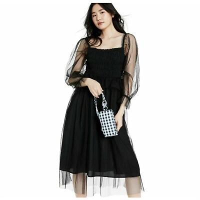 Sandy Liang x Target Black Smocked Long Sleeve Tulle Dress Size XXS Sold Out