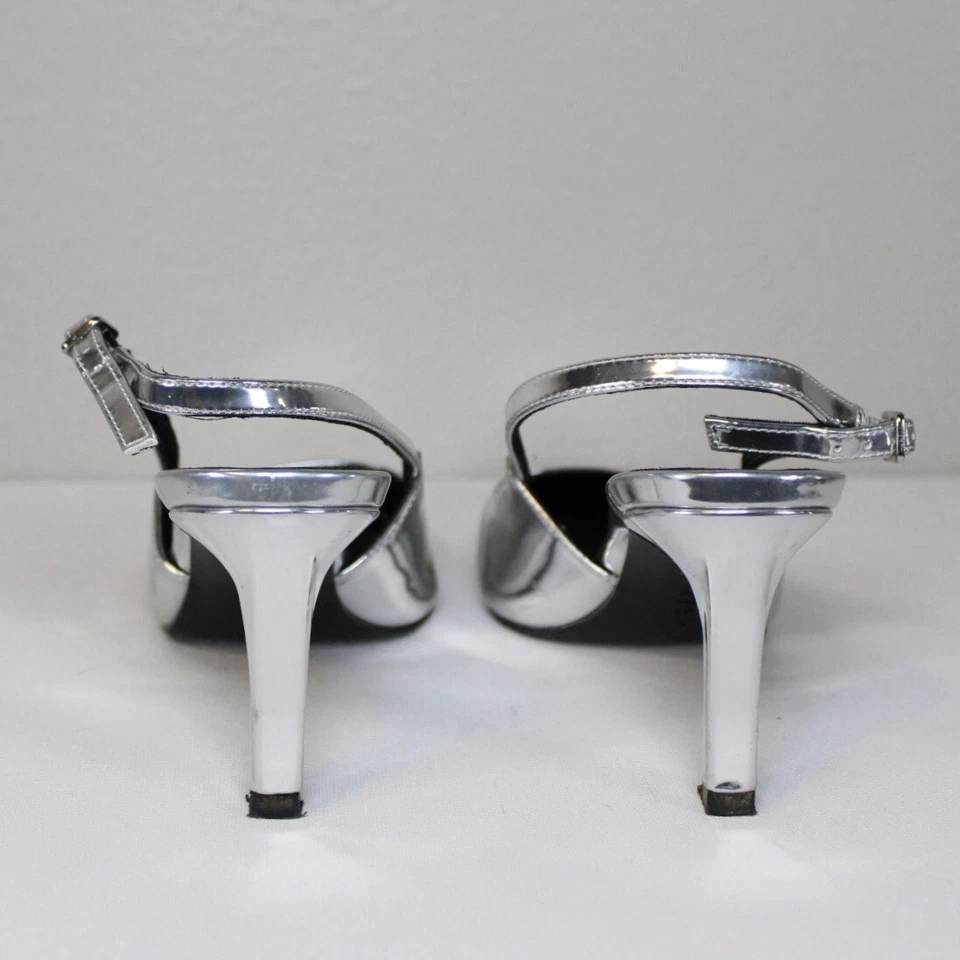 Zapatos de tacón Anne Klein Rosel para mujer talla 6 plateados con hebilla Iflex cabestrillo gatito Foto 3 de 4