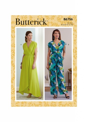 Butterick Easy SEWING PATTERN B6756 Misses Dress,Jumpsuit & Sash 6-14 Or 14-22