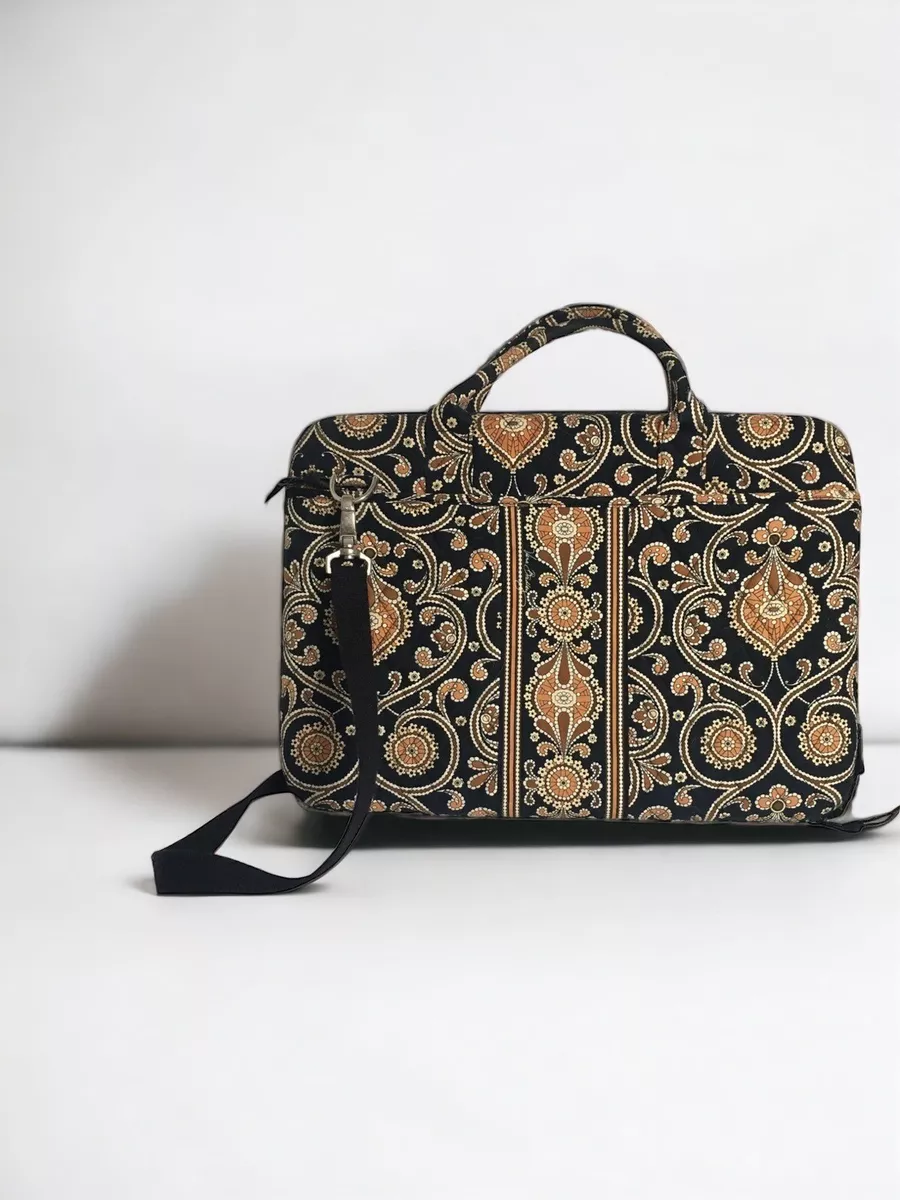 Vera Bradley Orange Black Paisley Print Laptop Bag Hard Outer