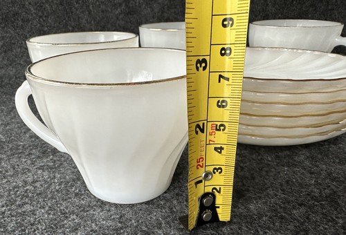 Vintage Anchor Hocking MCM White Milk Glass Swirl (5) Cups and (6) Saucer Sets - Picture 24 of 24