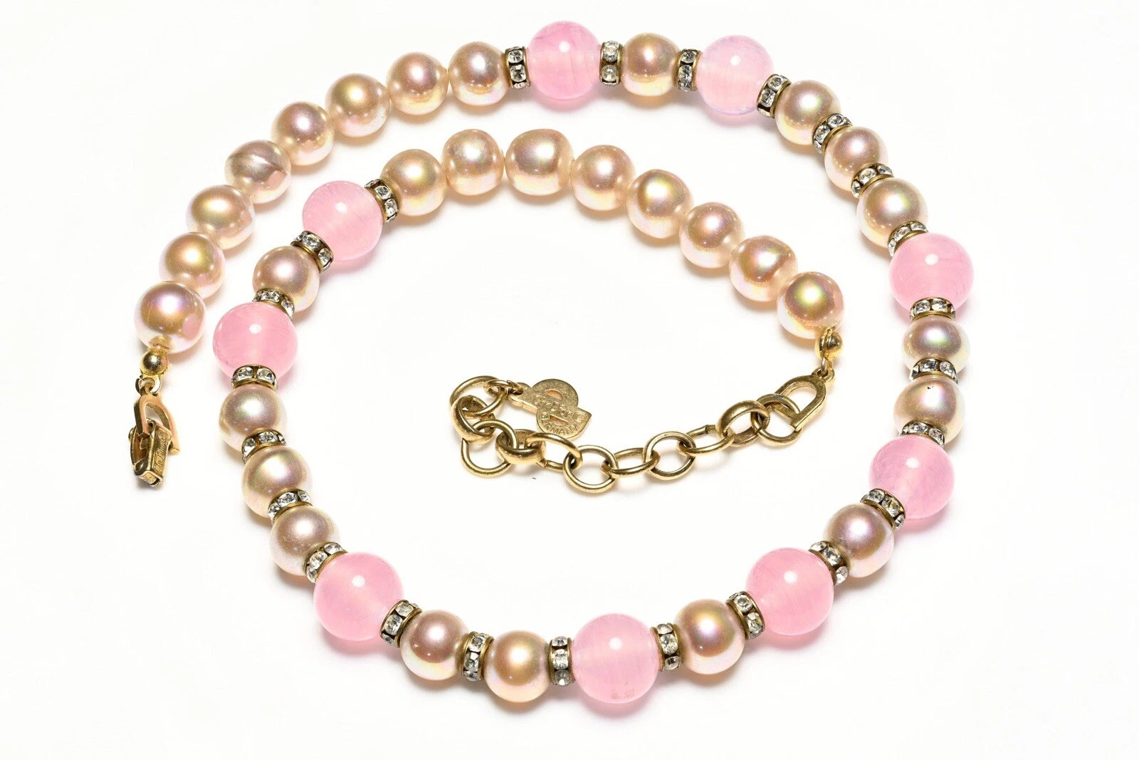 Collier perles de verre rose Christian Dior Allemagne vintage