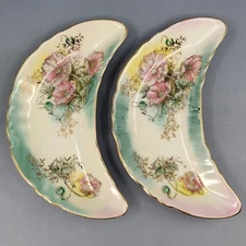 Vintage Crown Signed Lefton HEIRLOOM ELEGANCE Crescent Bone Dish / Plate #5390