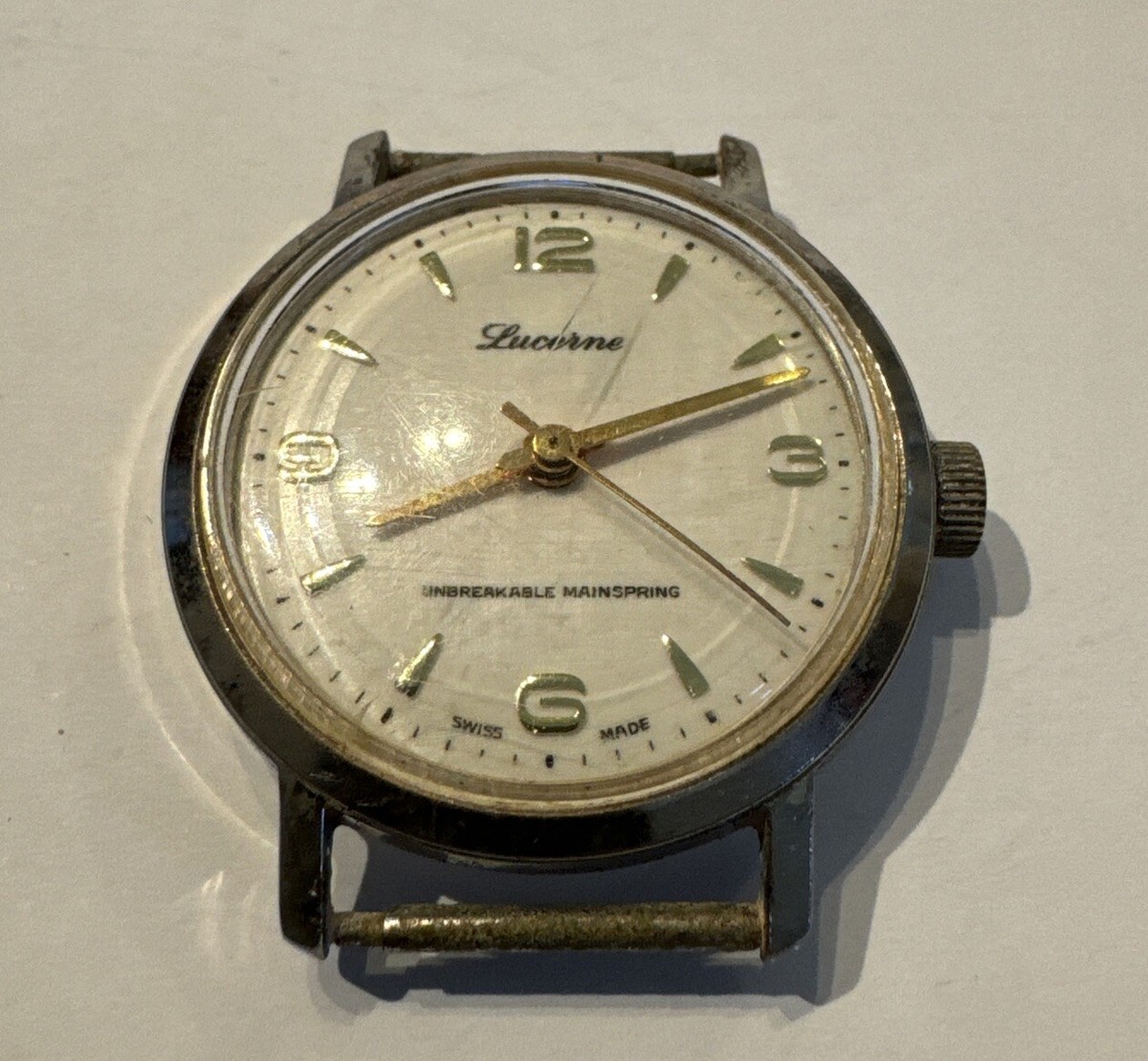 Vintage Lucerne Unbreakable Mainspring Swiss Made Watch Face Dial Display