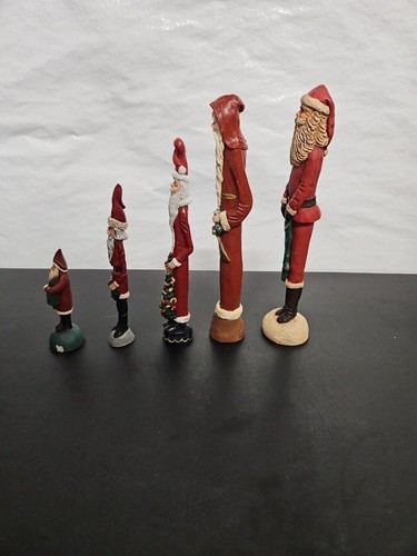 Vintage 90er 5er Set Long Tall Pencil Santa signiert mit Defekt 2 Jim Shore - Bild 7 von 20