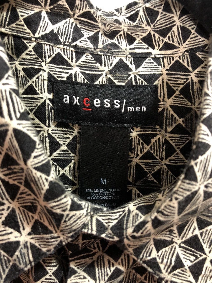 Axcess Claiborne Mens Linen Cotton SS Shirt Sz M Black & White Geometric 44x30 - Image 3 of 4