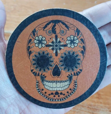 Orange Sugar Skull Day of the Dead Dia De Los Muertes Leather Biker Patch