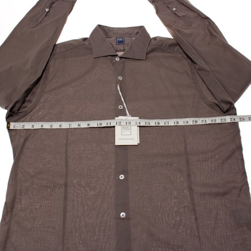 Fedeli NWT Dress Shirt Size 44 17.5 in Solid Brown Cotton Blend Made in Italy - Picture 4 of 11