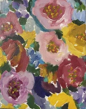 Maria Avila Acrylic “Valentine Flowers” Art 8x10” Original on Canvas, unframed