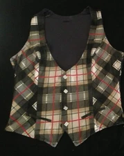 BLACK/WHITE/RED PLAID SHINY VEST, S/M, JAZZ TAP MUSICAL THEATER STAGE COSTUME