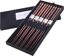Reusable Chopsticks Japanese Natural Wooden Classic Style 5 Pairs Lightweight Ha