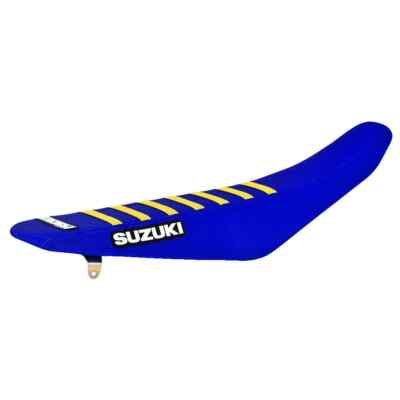 Suzuki RM 125-250 Seat Cover (1993-1995) - Black Gripper Style With Yellow Ribs & Logo 6 thumbnail image