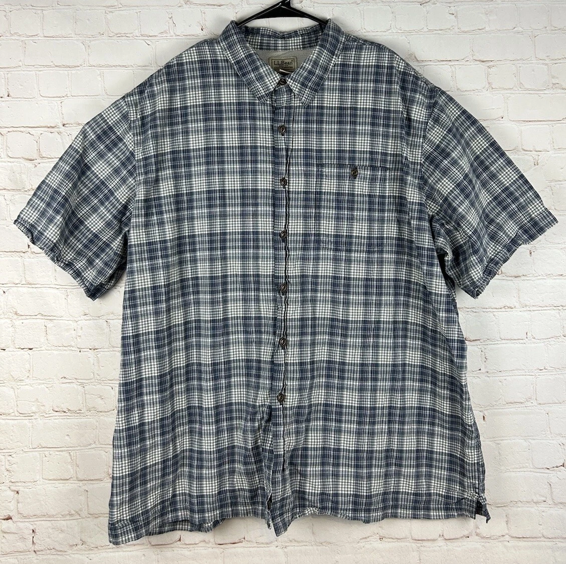L.L. Bean Plaid Short Sleeve Button Up Hiking Shirt Men’s Size XXL 2XL