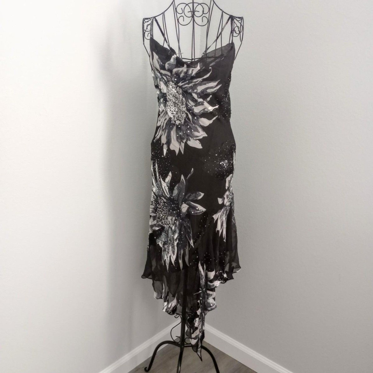 Vintage Beaded Floral Silk Gothic Prom Dress | eBay