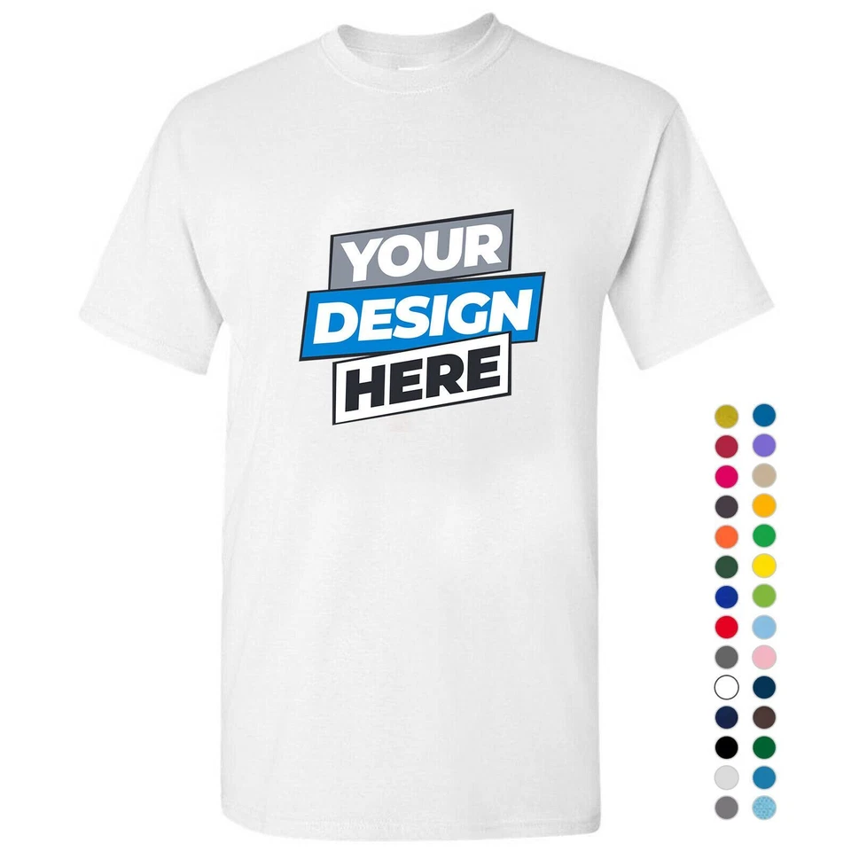 Personalised Customised Mens Custom Printed White T-Shirt Logo Text Printing Tee - Image 1 of 4