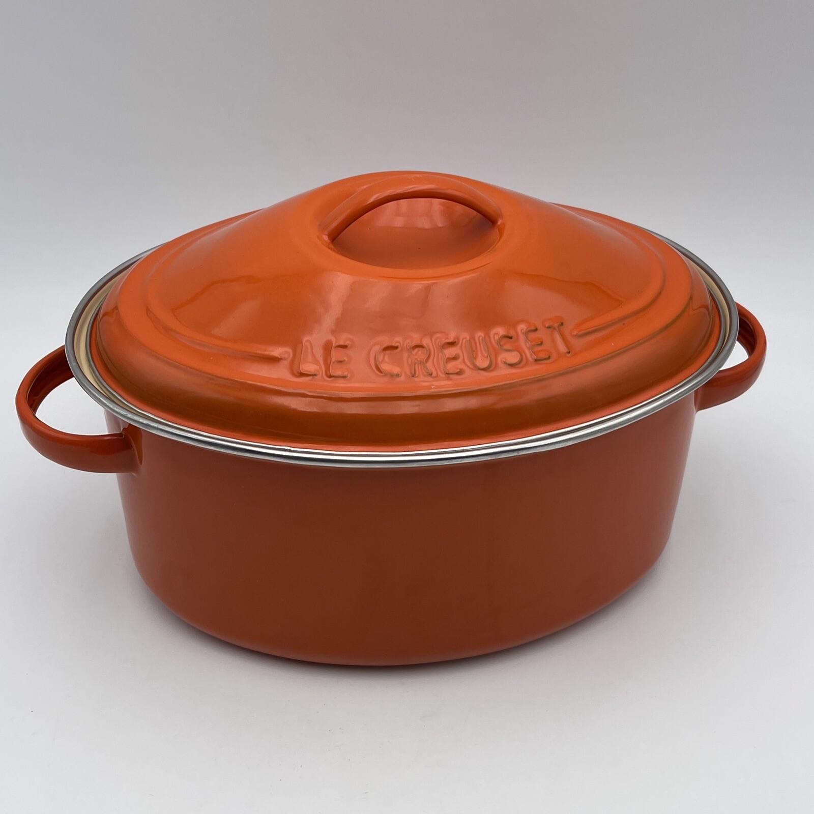 Ancienne Cocotte Faitout marmite en tôle Émaillée Orange LE CREUSET 24cm