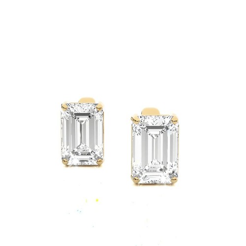 Pendiente de diamantes cultivados creado en laboratorio de 1,00 quilates corte esmeralda oro amarillo de 14 quilates - Imagen 3 de 8