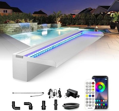 LONGRUN Bluetooth App Steuerung Edelstahl Pool Brunnen, 60cm Teich Wasserfall