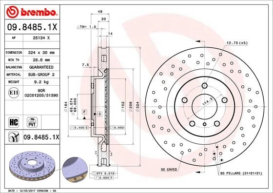2x BRAKE DISC 09.8485.1X FOR NISSAN 350Z/FAIRLADY/Roadster VQ35HR/VQ35DE 3.5L - Image 2 of 4
