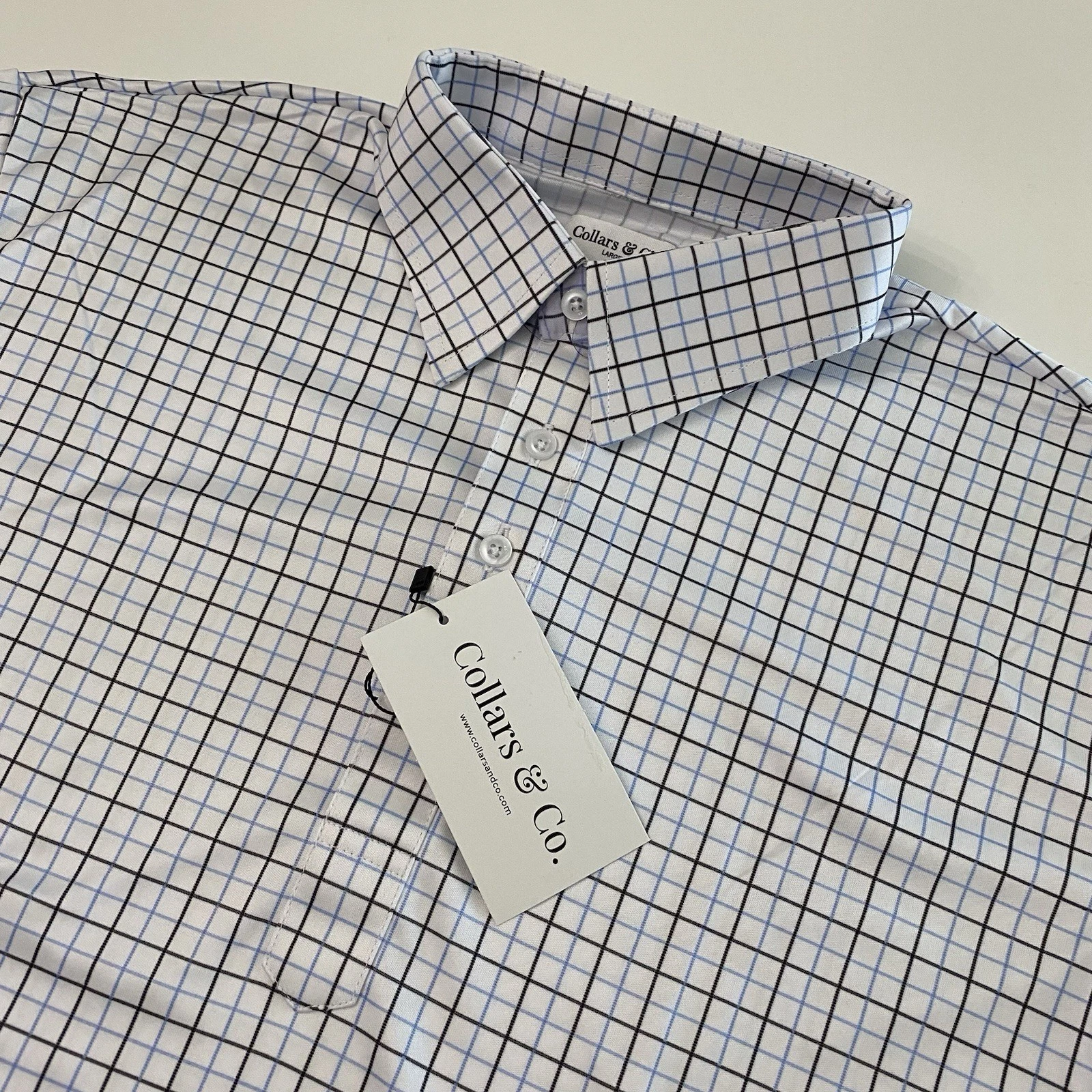 Collars & Co Men’s Large Dress Collar Polo Shirt Windowpane Check NWT